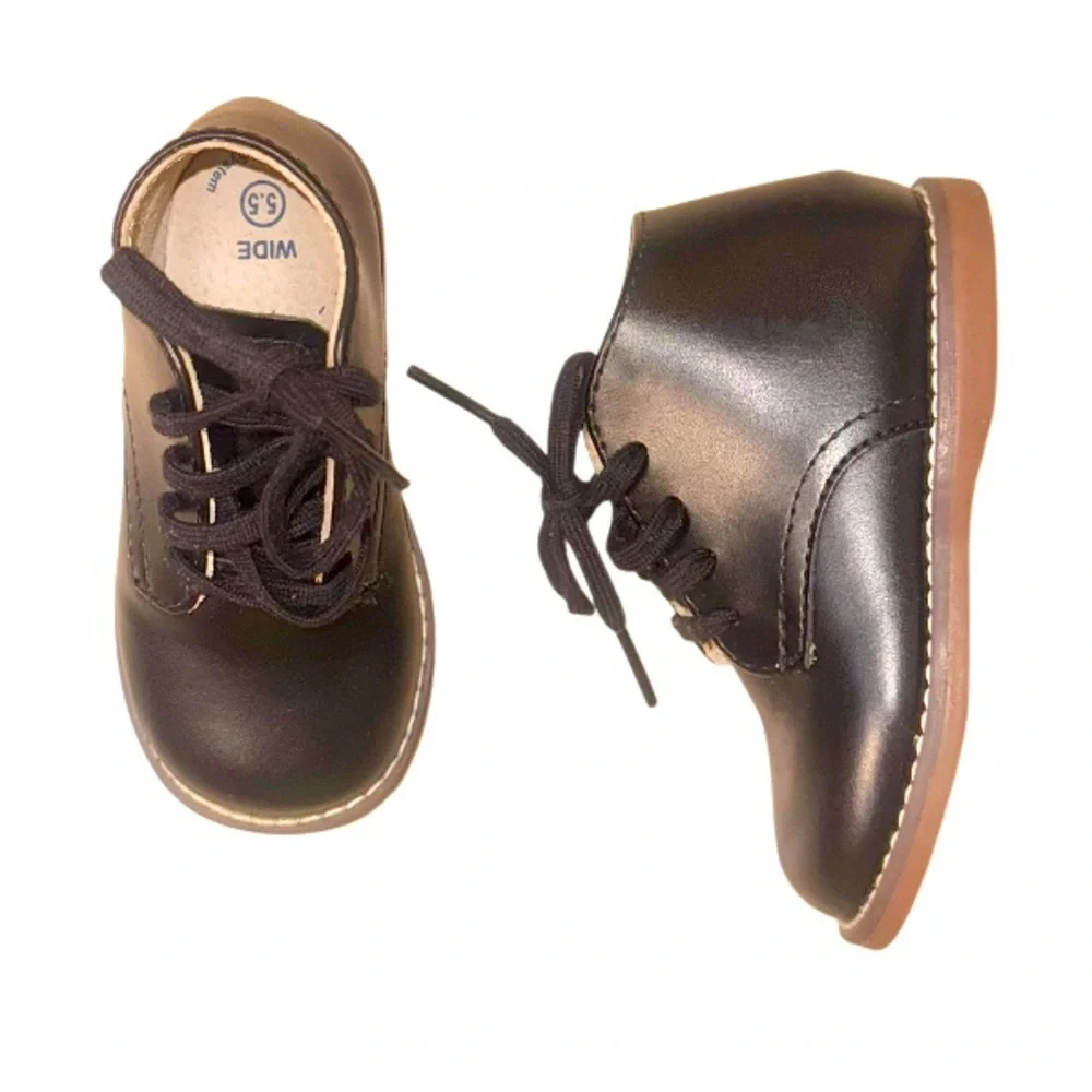 AS NEW💕 FOOTMATES BLACK leather walking shoes boots baby boys size 5.5 wide